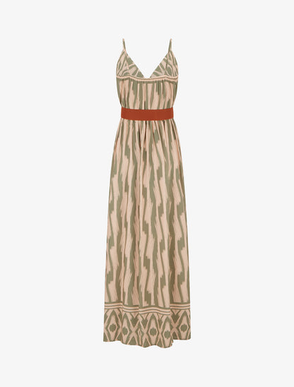 Robe taille élastiquée et imprimé fantaisie - Kaki - 2