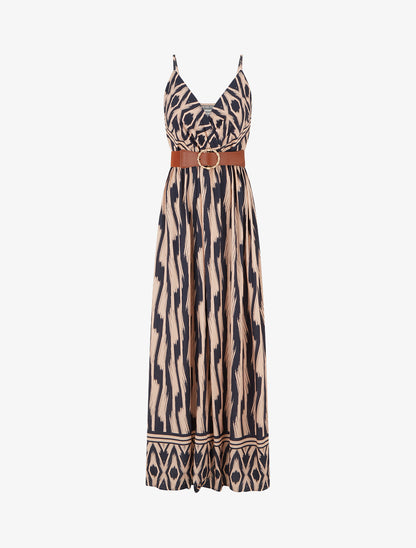Robe taille élastiquée et imprimé fantaisie - Marine - 1