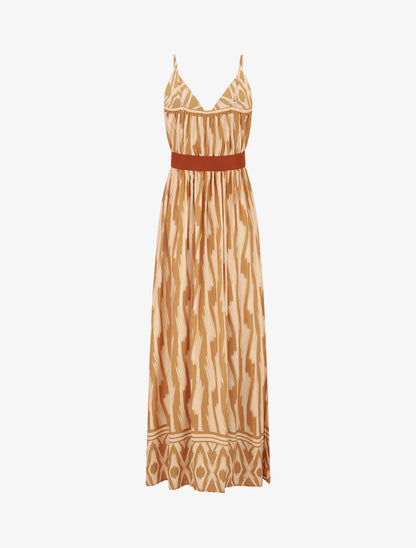 Robe taille élastiquée et imprimé fantaisie - Jaune moutarde - 2