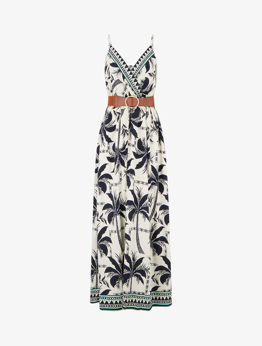 Robe longue à imprimé palmiers - Marine - 1