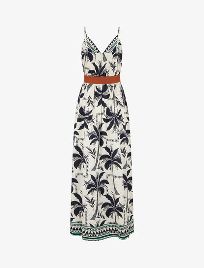Robe longue à imprimé palmiers - Marine - 2