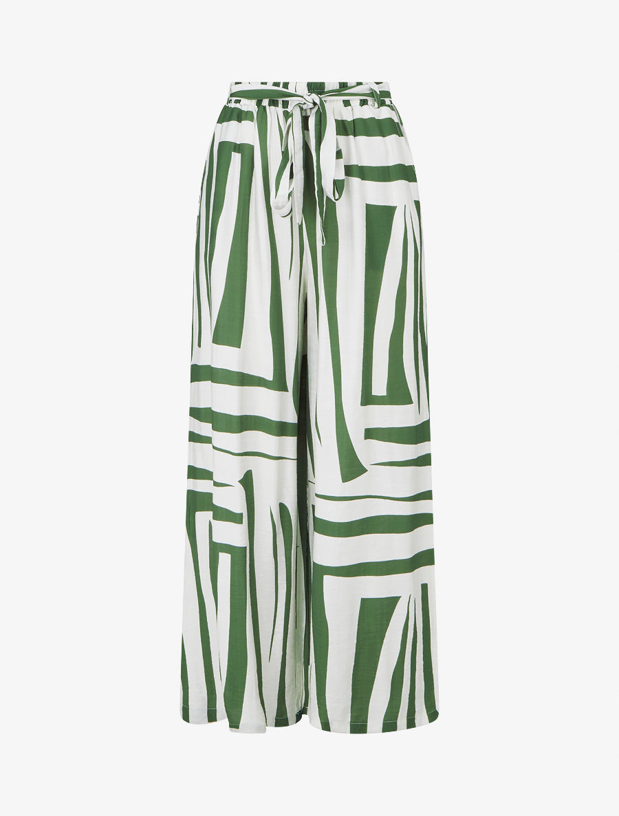 Pantalon ample élastiqué à imprimé graphique - Kaki - 1