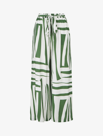 Pantalon ample élastiqué à imprimé graphique - Kaki - 1