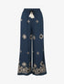 Pantalon brodé à taille haute élastiquée - Marine - 1