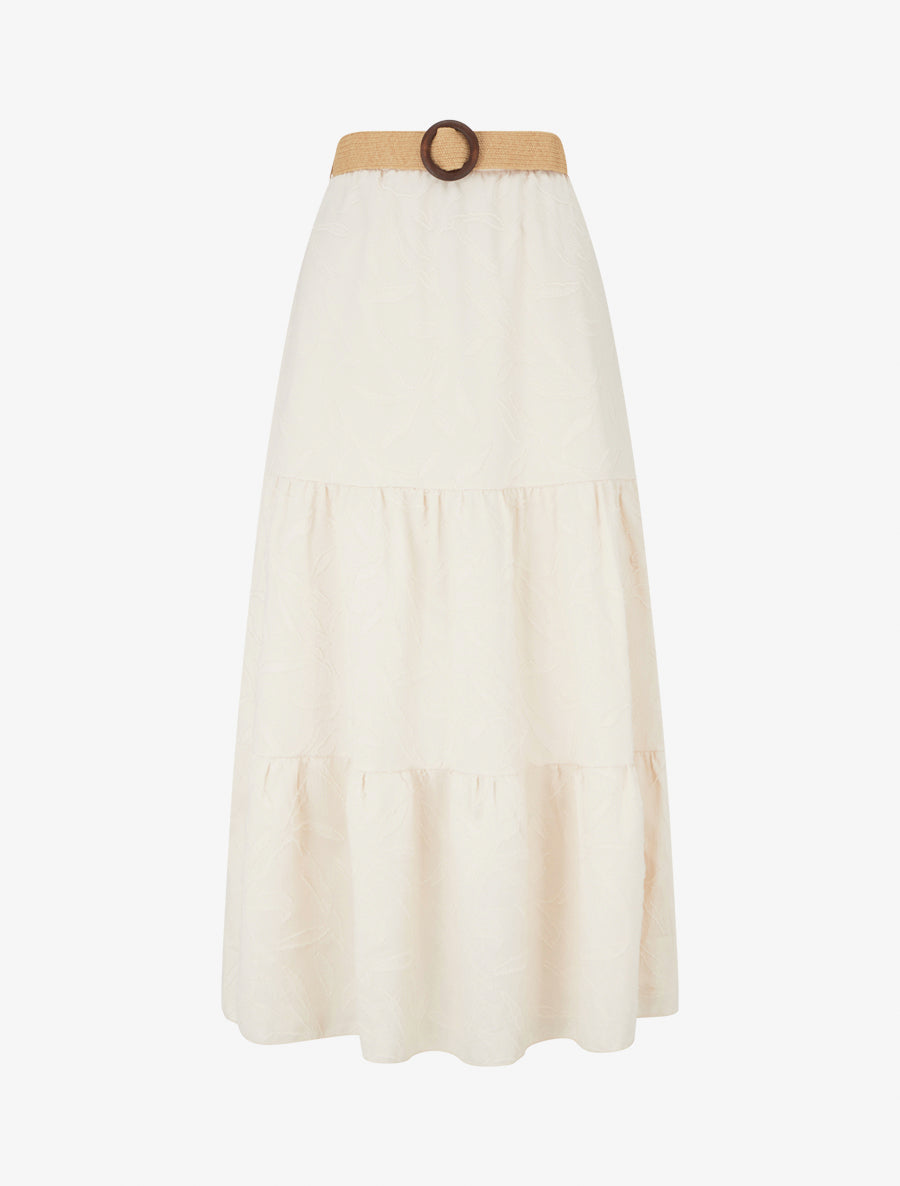 Jupe longue évasée en tissu texturé - Beige - 1