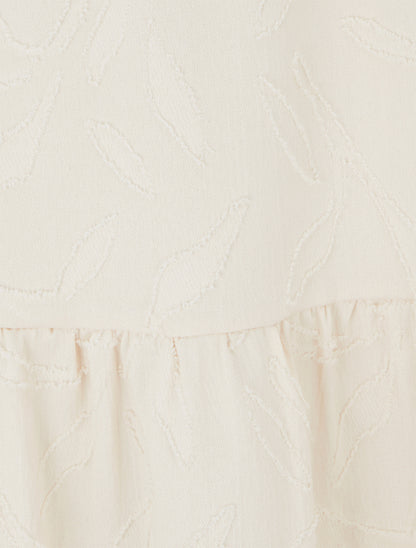 Jupe longue évasée en tissu texturé - Beige - 3