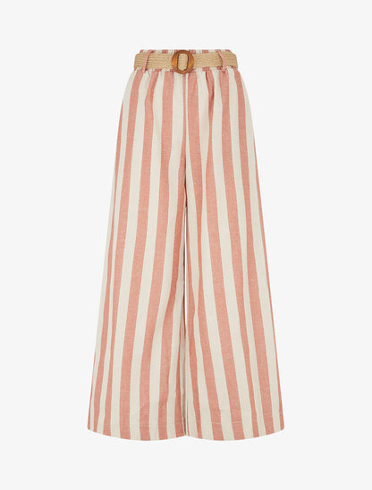 Pantalon élastiqué à imprimé rayures - Rose saumon - 1