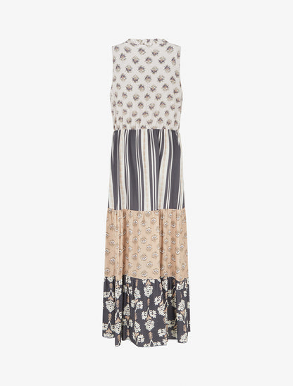 Robe longue sans manches à patchwork floral - Noir - 2