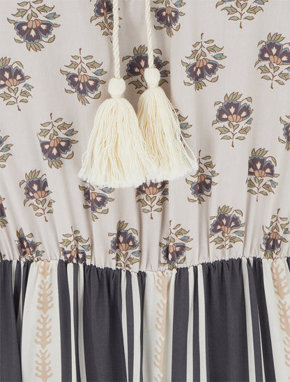 Robe longue sans manches à patchwork floral - Noir - 3