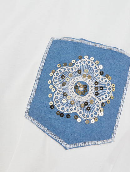 T-shirt à nouer à poche fantaisie - Blanc - 3