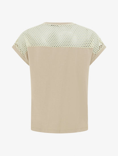 T-shirt fantaisie à épaules ajourées - Beige - 2