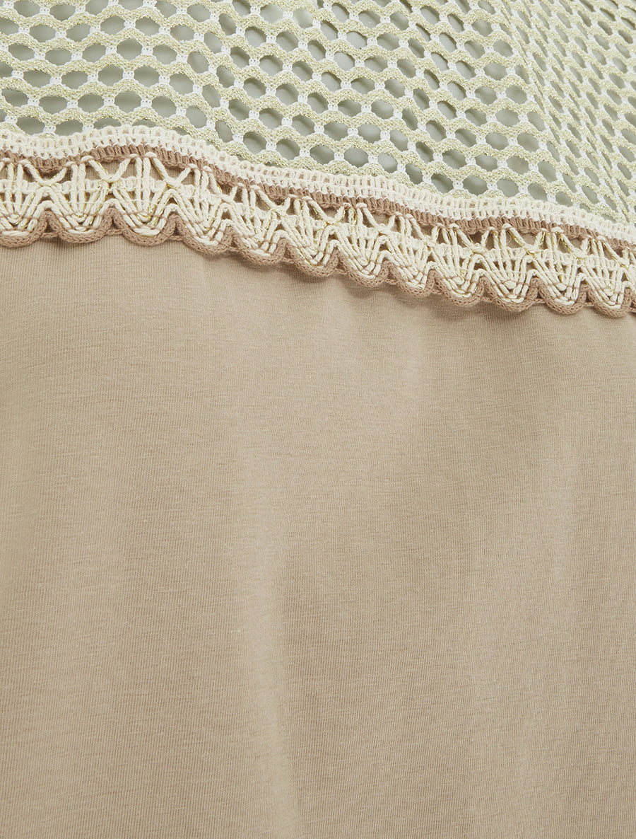 T-shirt fantaisie à épaules ajourées - Beige - 3