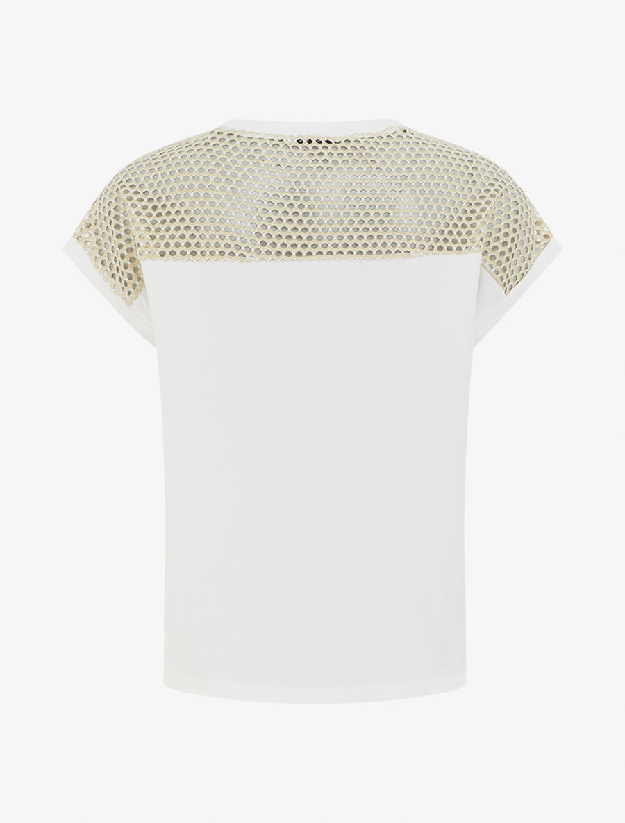 T-shirt fantaisie à épaules ajourées - Blanc - 2