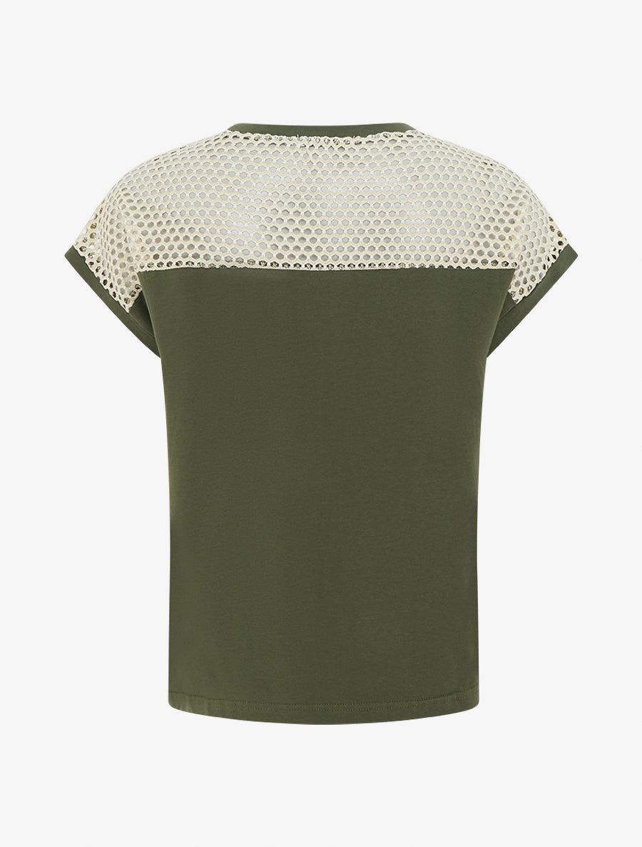 T-shirt fantaisie à épaules ajourées - Kaki - 2
