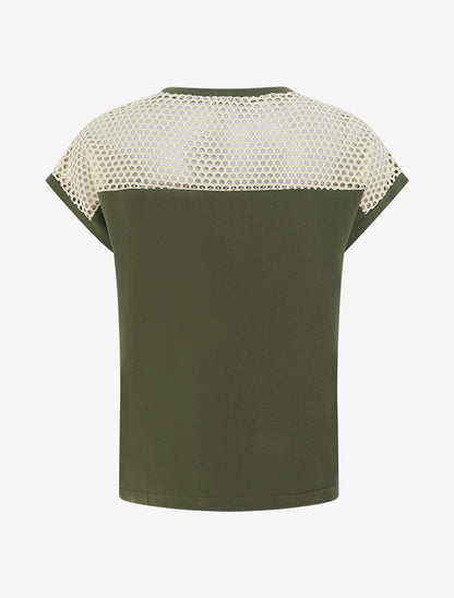 T-shirt fantaisie à épaules ajourées - Kaki - 2