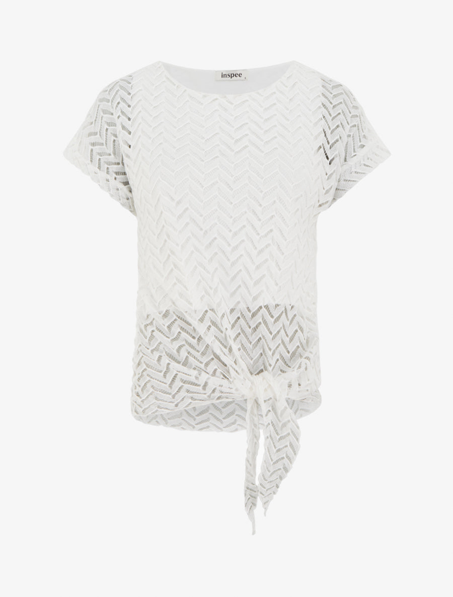 Top manches courtes en maille style chevron - Blanc - 1