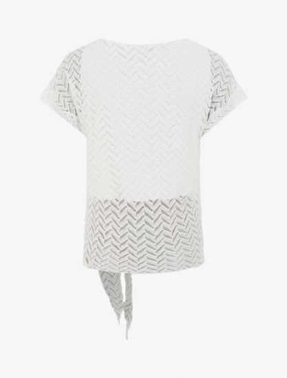 Top manches courtes en maille style chevron - Blanc - 2