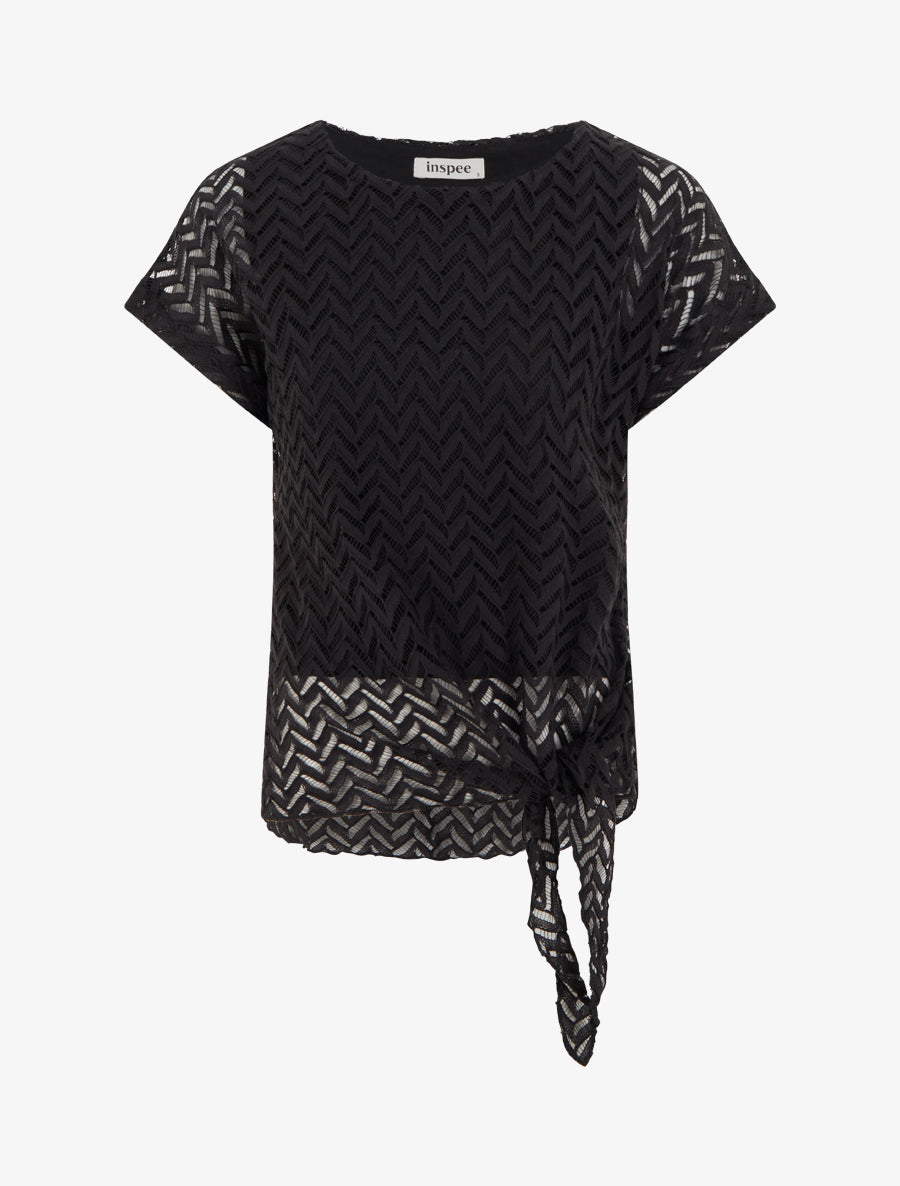 Top manches courtes en maille style chevron - Noir - 1