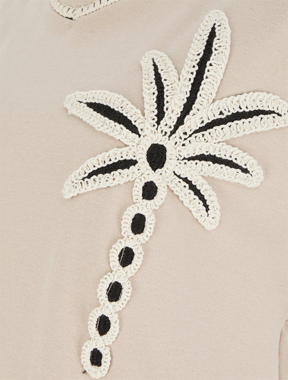 T-shirt manches courtes à palmier brodé - Beige - 3