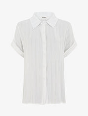 Chemise ample manches courtes à fine rayures irisées - Blanc - 1