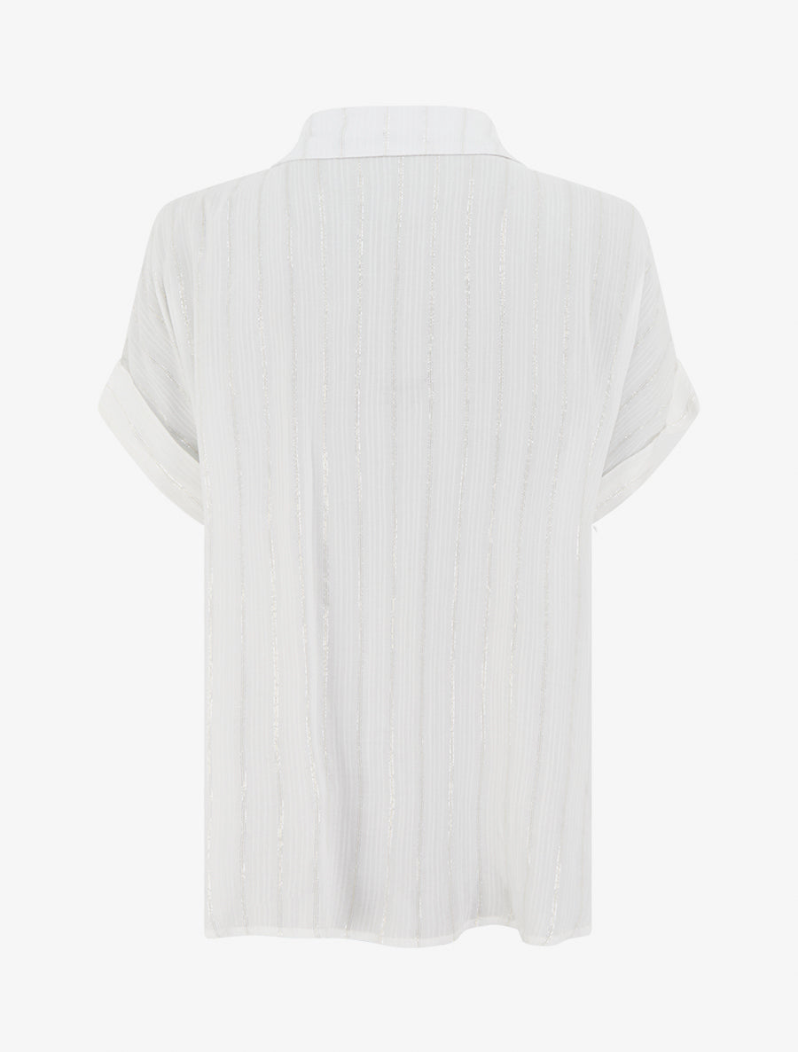 Chemise ample manches courtes à fine rayures irisées - Blanc - 2