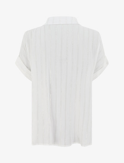 Chemise ample manches courtes à fine rayures irisées - Blanc - 2