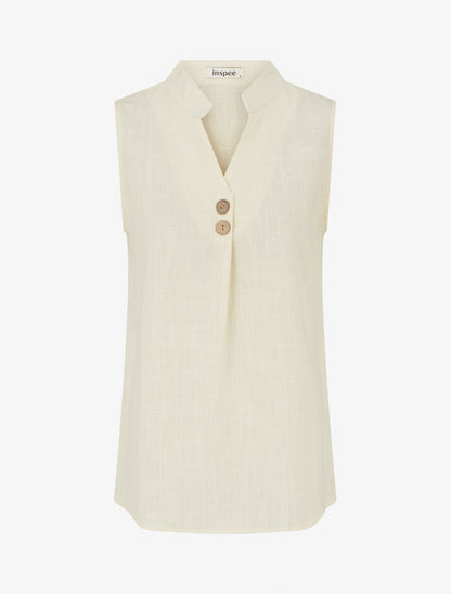 Top droit sans manches en lin mélangé - Beige - 1