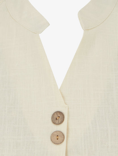 Top droit sans manches en lin mélangé - Beige - 3