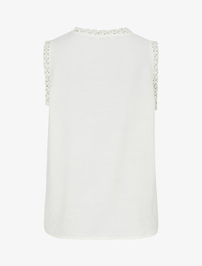 Top sans manches droit à poche en crochet - Écru - 2