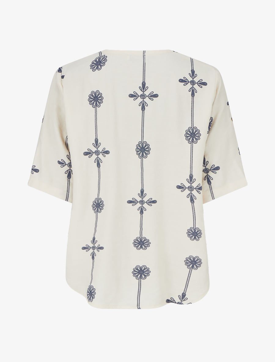 Top ample à manches courtes imprimé floral - Beige - 2