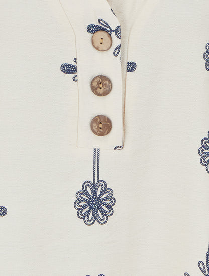 Top ample à manches courtes imprimé floral - Beige - 3