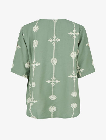 Top ample à manches courtes imprimé floral - Kaki - 2