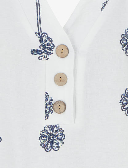 Top ample à manches courtes imprimé floral - Blanc - 3