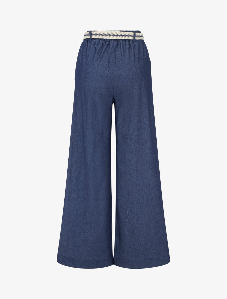 Pantalon ample à taille haute ceinturée - Bleu brut - 2