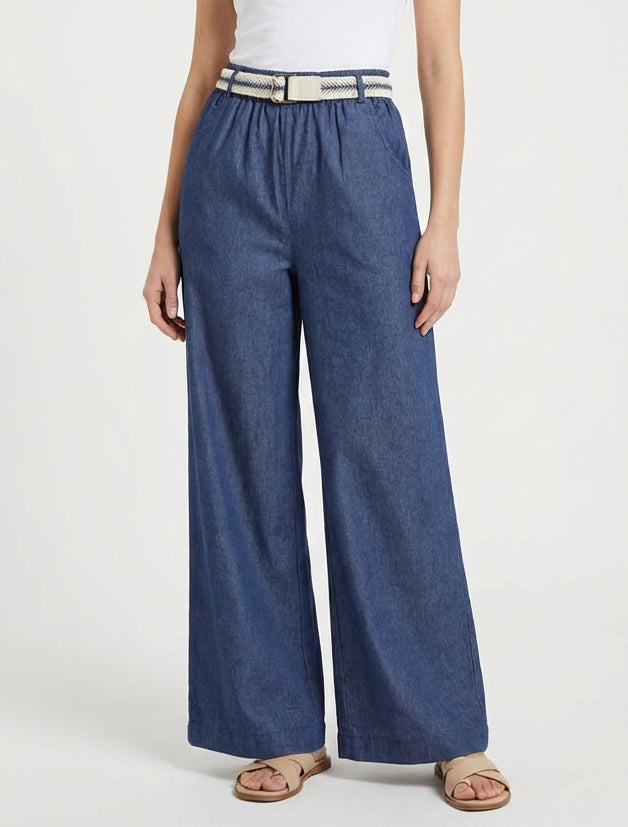 Weite Hose mit hoher, taillierter Taille - Rohblau