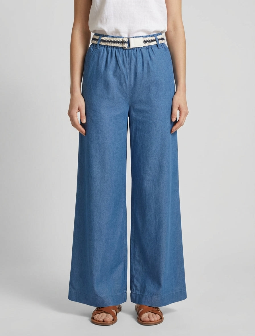 Weite Hose mit hoher, taillierter Taille - Denimblau