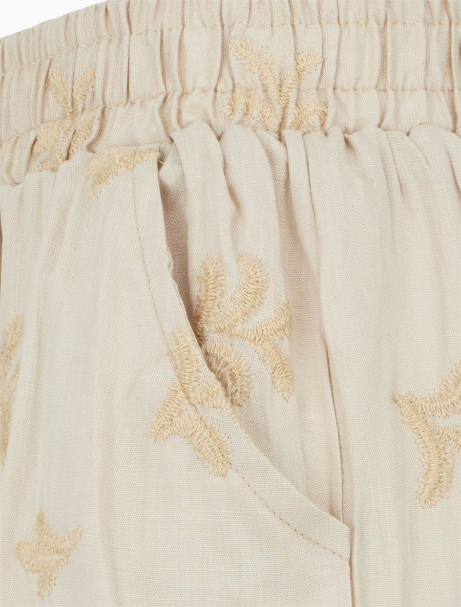 Short droit élastiqué à broderies fantaisies - Beige - 3