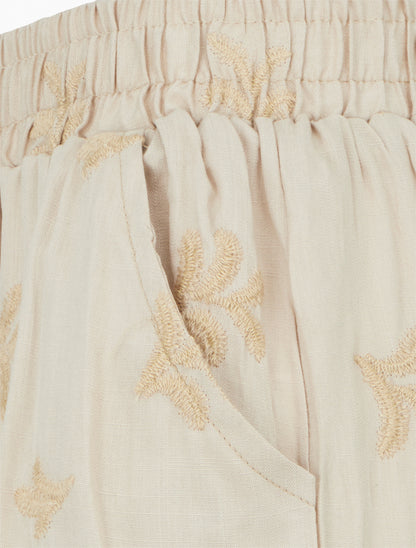 Short droit élastiqué à broderies fantaisies - Beige - 3