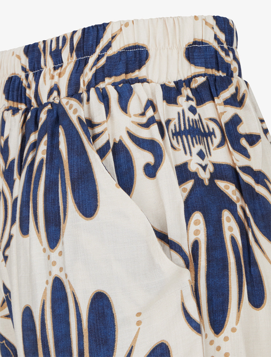 Pantalon ample taille haute imprimé arabesque - Marine - 3