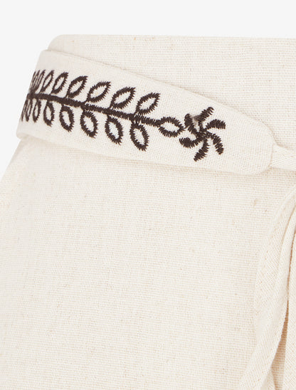 Pantalon ample uni à ceinture brodée - Beige - 3