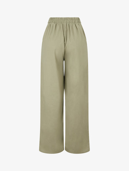Pantalon ample uni à ceinture brodée - Kaki - 2