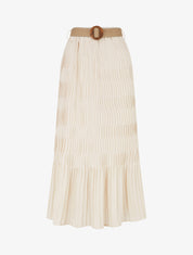 Jupe longue plissée à taille élastiquée - Beige - 1