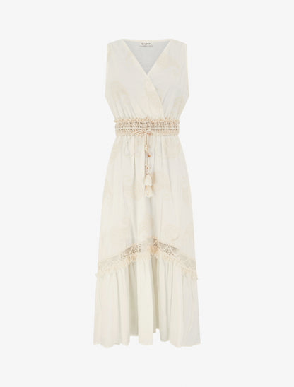 Robe longue à broderie motif cachemire - Écru - 1