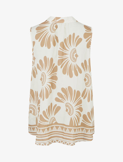 Top sans manches imprimé fleurs stylisées - Beige - 2