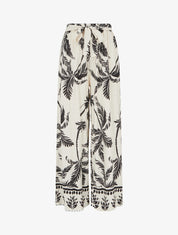 Pantalon élastiquée fluide imprimé feuillage - Beige - 1