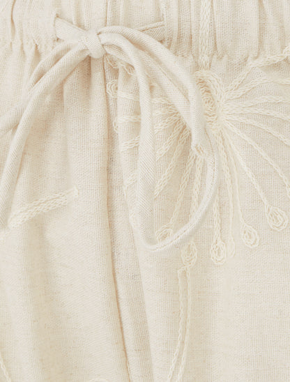 Pantalon ample à broderies florales - Beige - 3