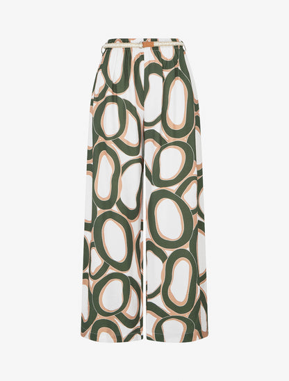 Pantalon droit à taille haute et imprimé graphique - Kaki - 1