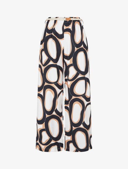 Pantalon droit à taille haute et imprimé graphique - Noir - 1