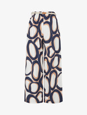 Pantalon droit à taille haute et imprimé graphique - Marine - 1