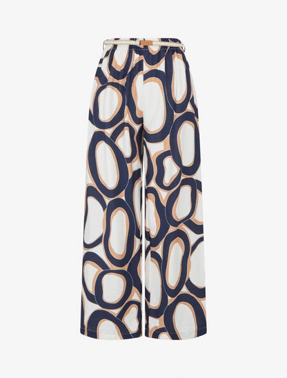 Pantalon droit à taille haute et imprimé graphique - Marine - 1